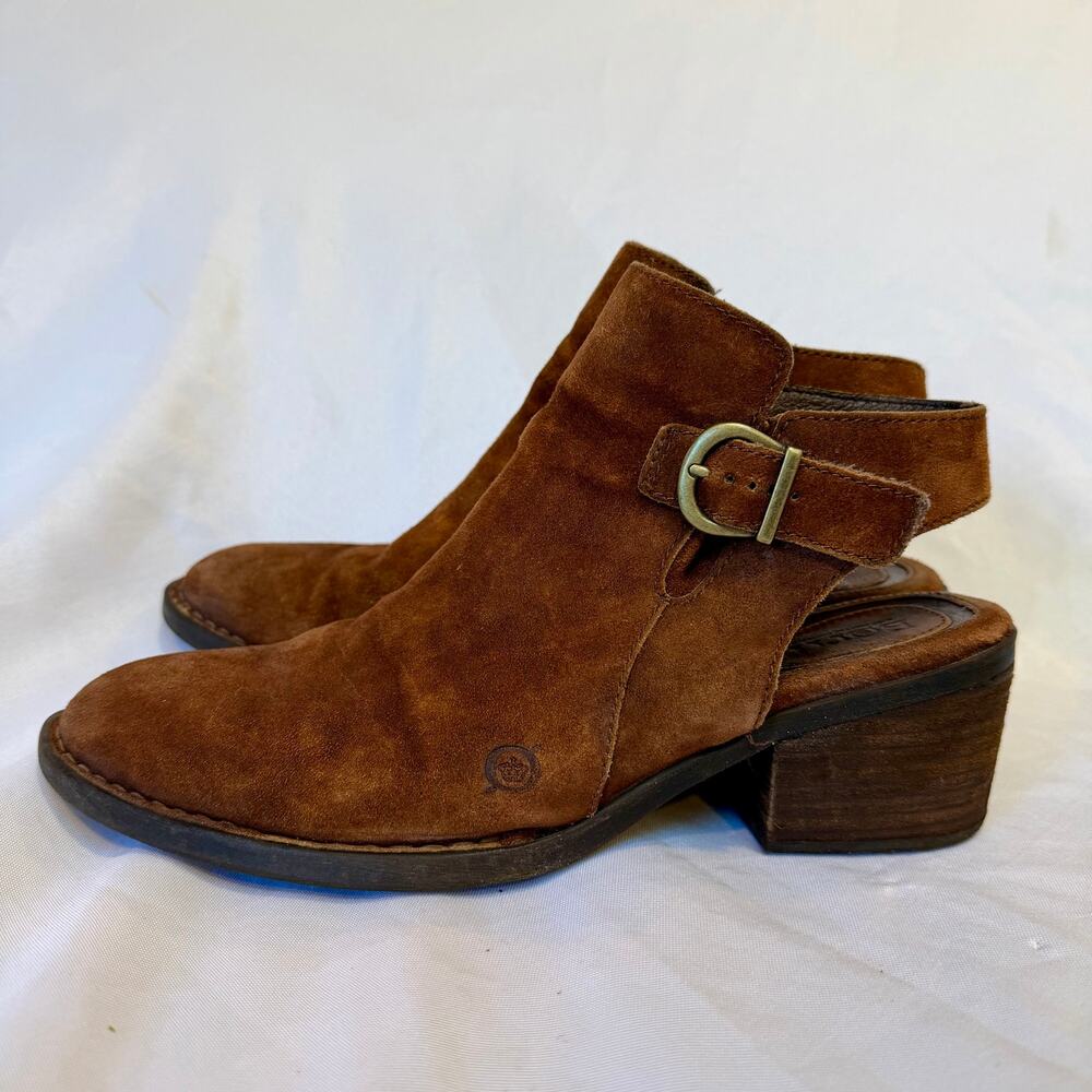 Born Margrit Brown Suede Slingback Open Heel Booties Buckle Block Heel Womens 9M